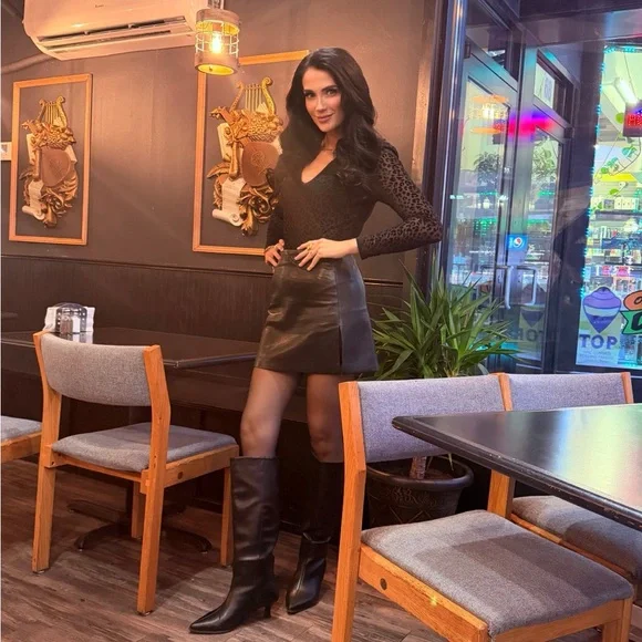 Sunday Best Black Faux Leather Mini Skirt with Side Slit - Picture 10 of 10